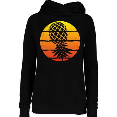 Retro Sunset Upside Down Pineapple Swinger Womens Funnel Neck Pullover Hood