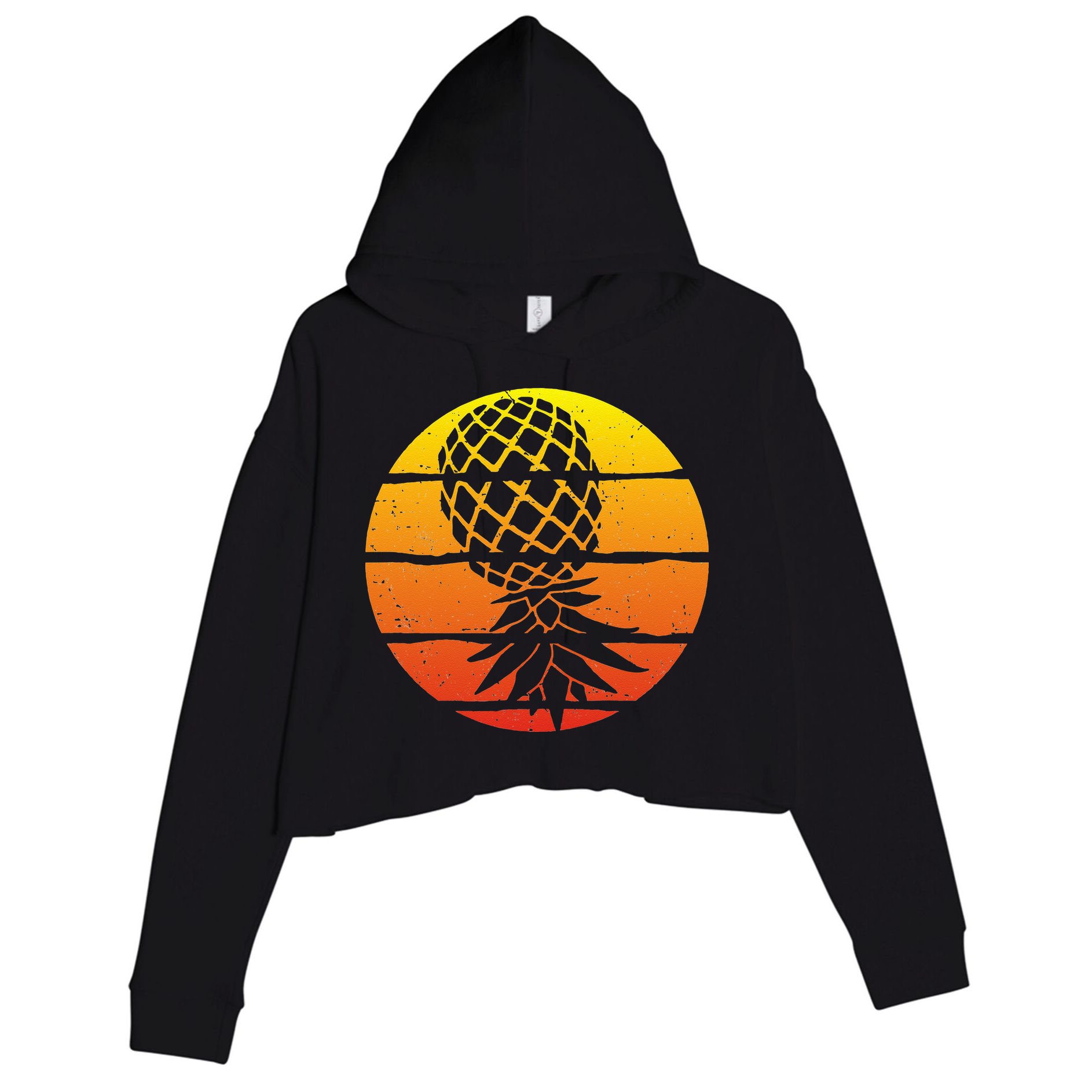 Retro Sunset Upside Down Pineapple Swinger Crop Fleece Hoodie