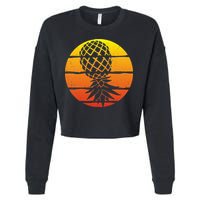 Retro Sunset Upside Down Pineapple Swinger Cropped Pullover Crew