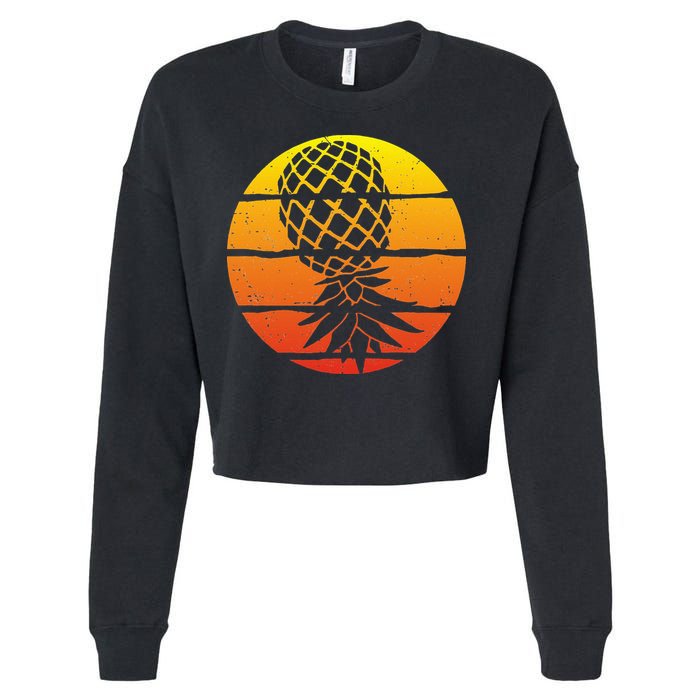 Retro Sunset Upside Down Pineapple Swinger Cropped Pullover Crew