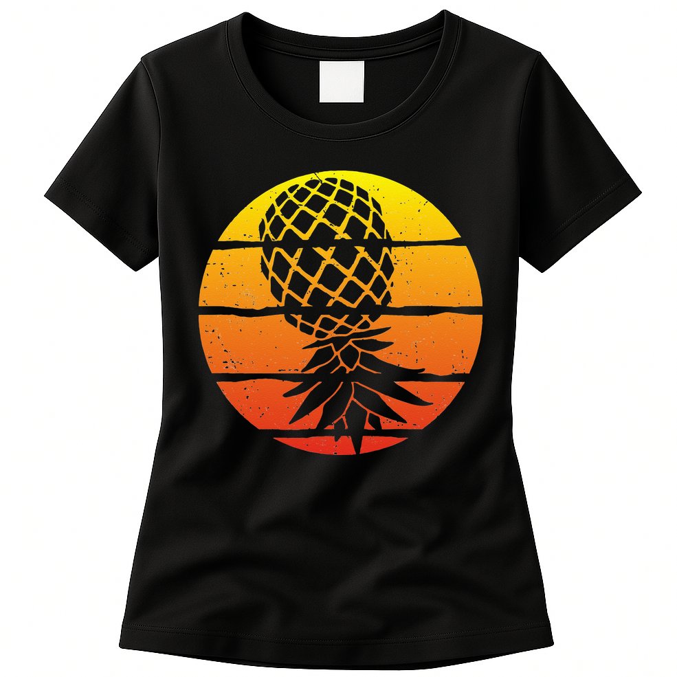 Retro Sunset Upside Down Pineapple Swinger Womens T-Shirt