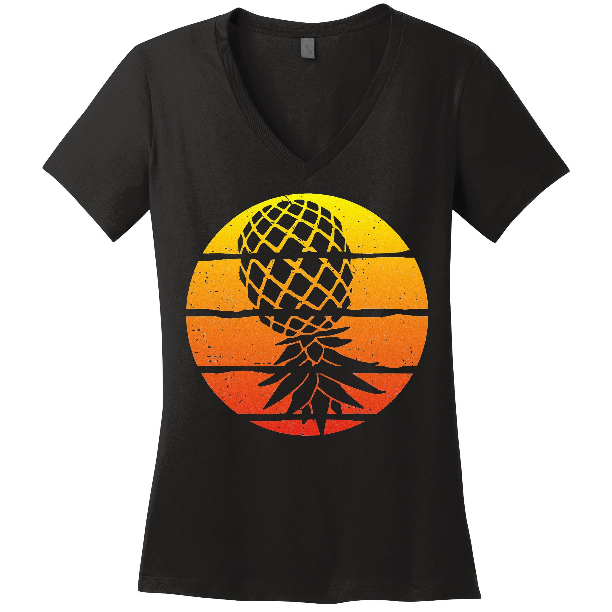 Retro Sunset Upside Down Pineapple Swinger Women's V-Neck T-Shirt