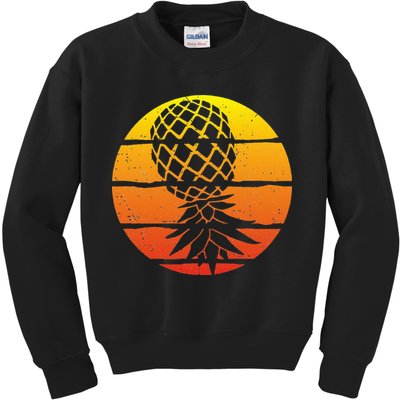 Retro Sunset Upside Down Pineapple Swinger Kids Sweatshirt