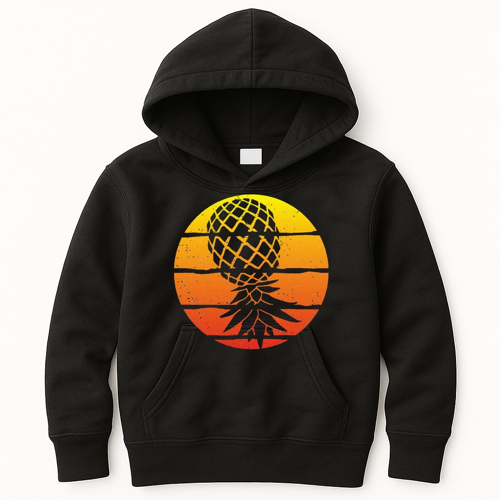 Retro Sunset Upside Down Pineapple Swinger Kids Hoodie