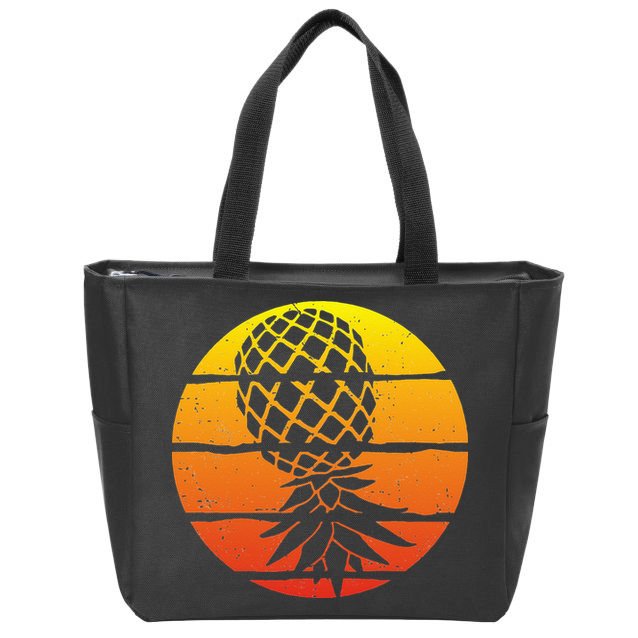Retro Sunset Upside Down Pineapple Swinger Zip Tote Bag