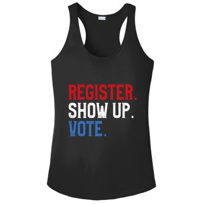 Register Show Up Vote Election Usa Voter Registration Ladies PosiCharge Competitor Racerback Tank