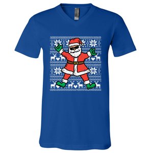 Rocker Santa Ugly Xmas Sweater Funny Christmas Rock Gift V-Neck T-Shirt