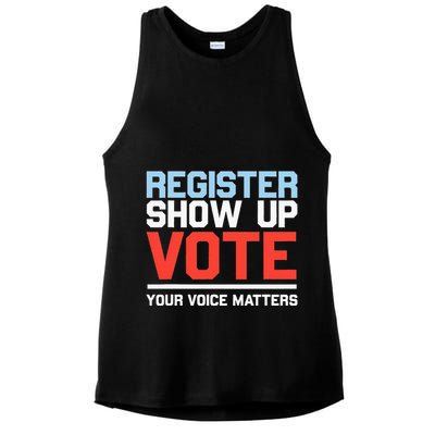 Register Show Up Vote Voice Matters Civic Duty Ladies PosiCharge Tri-Blend Wicking Tank