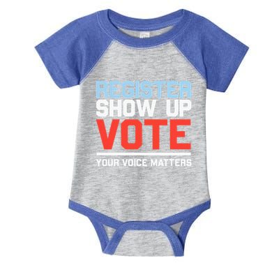 Register Show Up Vote Voice Matters Civic Duty Infant Baby Jersey Bodysuit