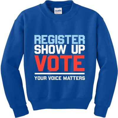 Register Show Up Vote Voice Matters Civic Duty Kids Sweatshirt