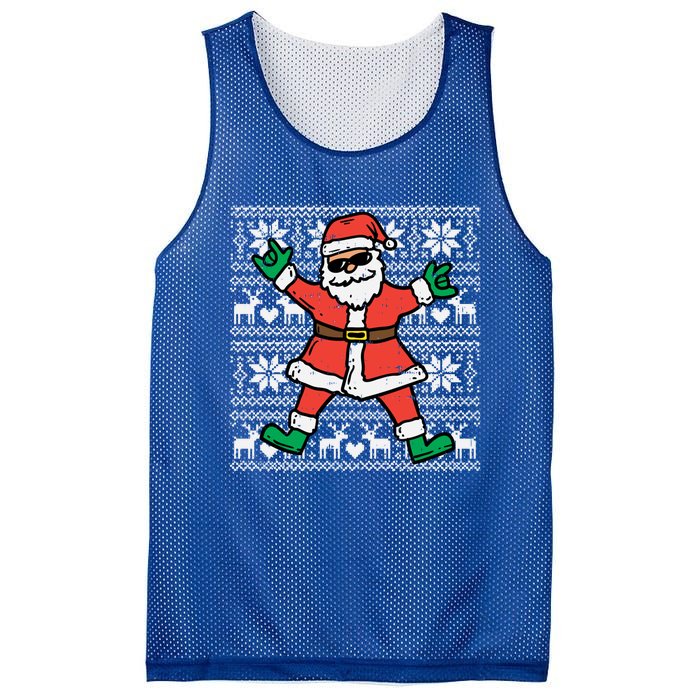 Rocker Santa Ugly Xmas Sweater Funny Christmas Rock Gift Great Gift Mesh Reversible Basketball Jersey Tank