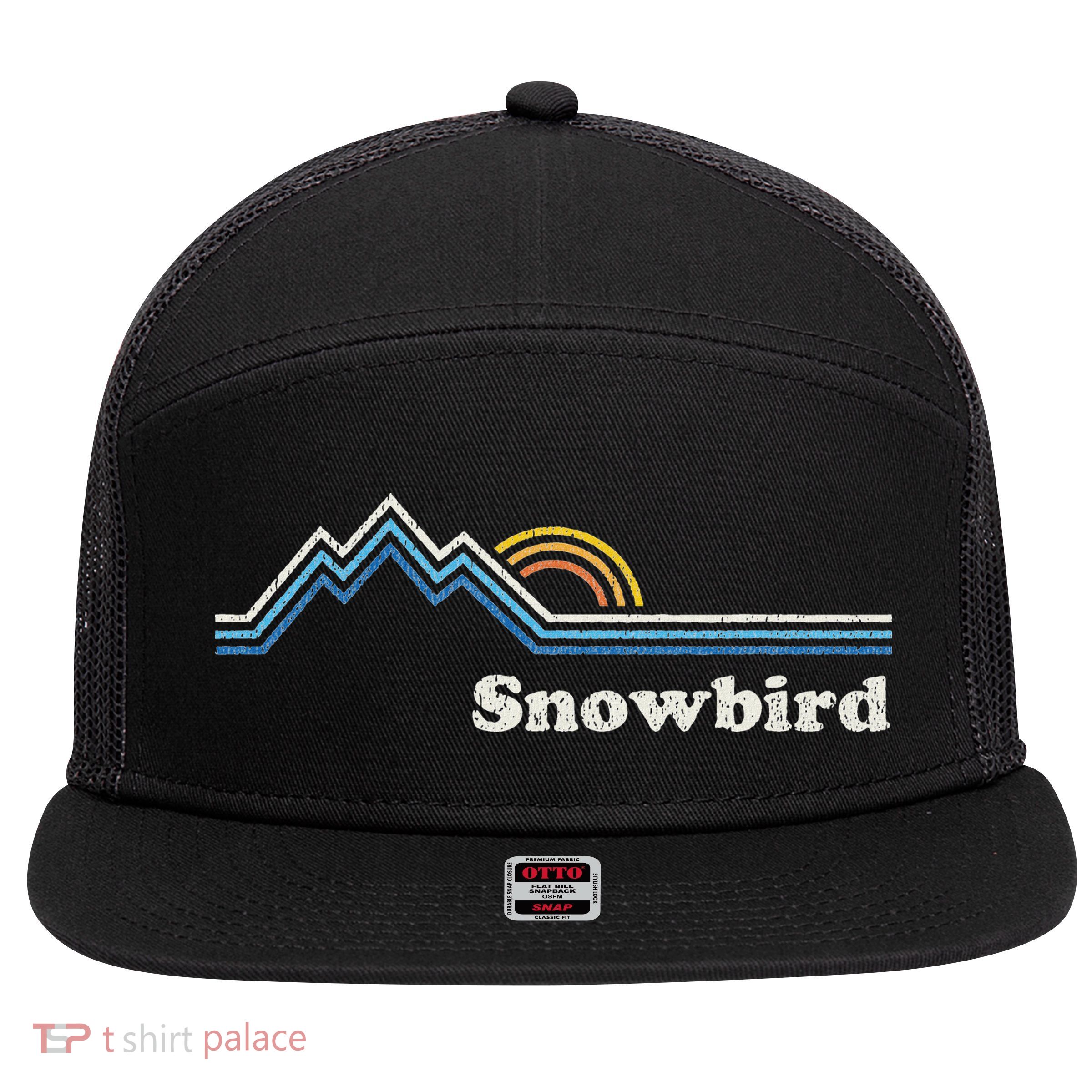 Retro Snowbird Utah Ut Vintage Sunrise Mountains 7 Panel Mesh Trucker Snapback Hat