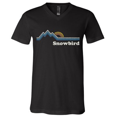 Retro Snowbird Utah Ut Vintage Sunrise Mountains V-Neck T-Shirt