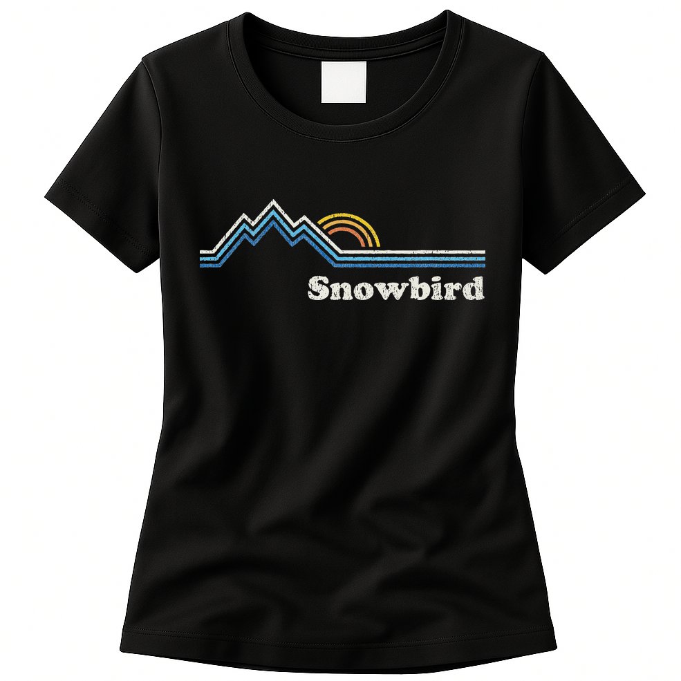 Retro Snowbird Utah Ut Vintage Sunrise Mountains Womens T-Shirt
