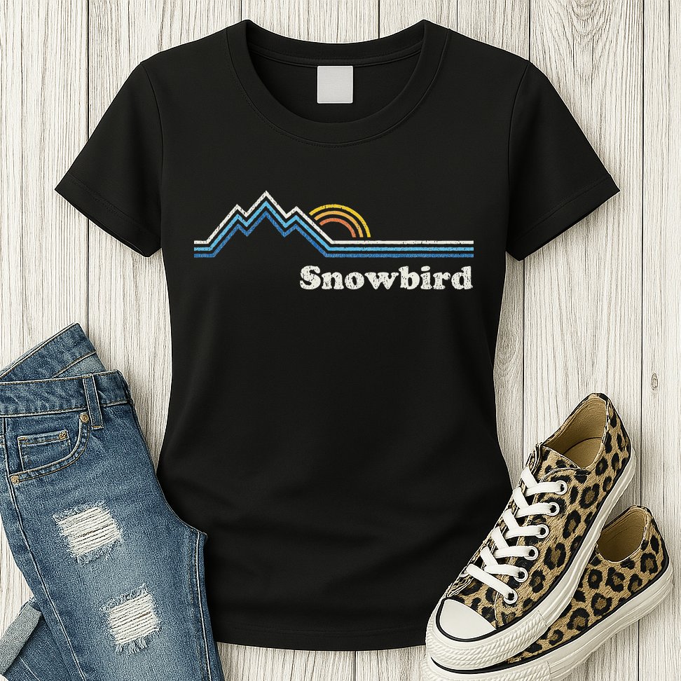 Retro Snowbird Utah Ut Vintage Sunrise Mountains Womens T-Shirt