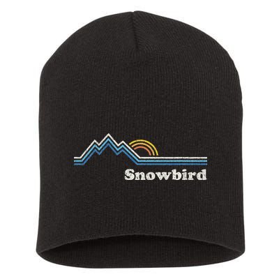 Retro Snowbird Utah Ut Vintage Sunrise Mountains Short Acrylic Beanie