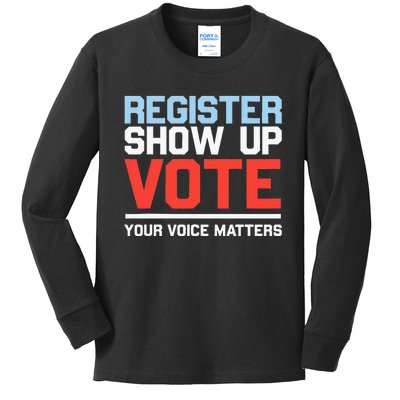 Register Show Up Vote Voice Matters Civic Duty Kids Long Sleeve Shirt