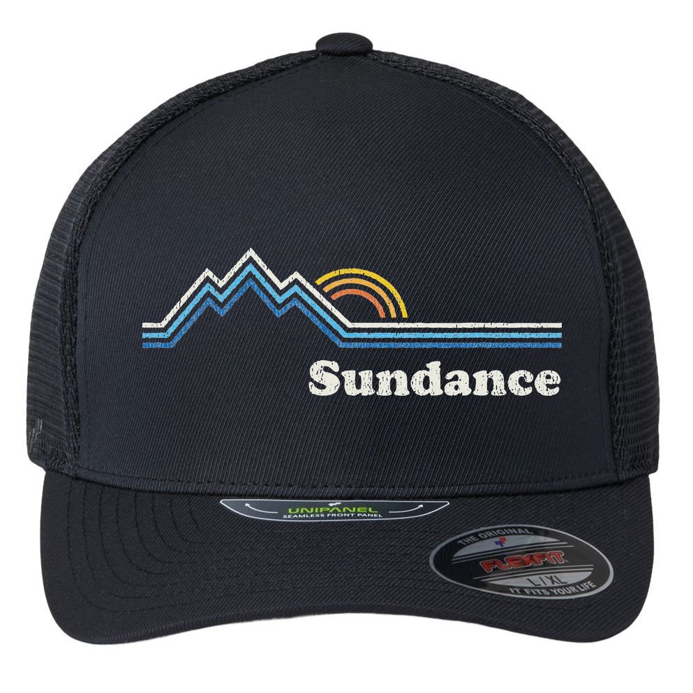 Retro Sundance Utah Ut Vintage Sunrise Mountains Flexfit Unipanel Trucker Cap