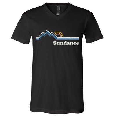 Retro Sundance Utah Ut Vintage Sunrise Mountains V-Neck T-Shirt