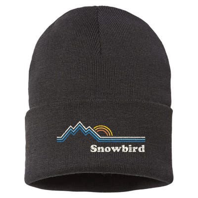 Retro Snowbird Utah Ut Sunrise Mountains Sustainable Knit Beanie