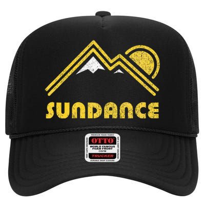 Retro Sundance Utah Ut Vintage Mountains High Crown Mesh Back Trucker Hat