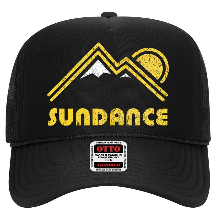 Retro Sundance Utah Ut Vintage Mountains High Crown Mesh Back Trucker Hat