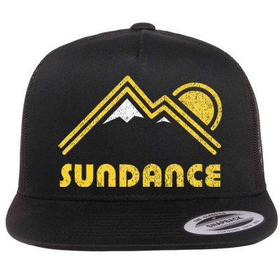 Retro Sundance Utah Ut Vintage Mountains Flat Bill Trucker Hat