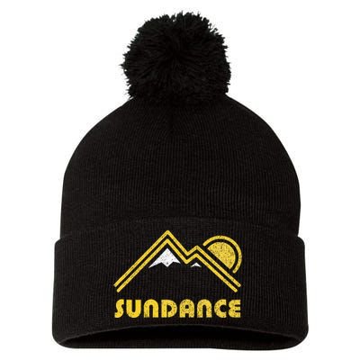 Retro Sundance Utah Ut Vintage Mountains Pom Pom 12in Knit Beanie