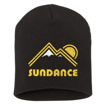 Retro Sundance Utah Ut Vintage Mountains Short Acrylic Beanie