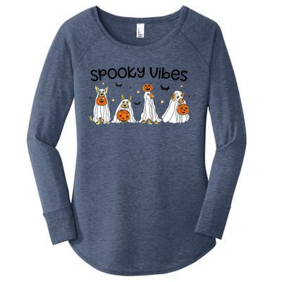 Retro Spooky Vibes Halloween Ghost Dog Funny Trick Or Treat Gift Women's Perfect Tri Tunic Long Sleeve Shirt