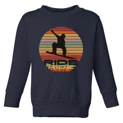 Ride Snowboard Vintage Sunset Distressed Snowboarder Graphic Toddler Sweatshirt