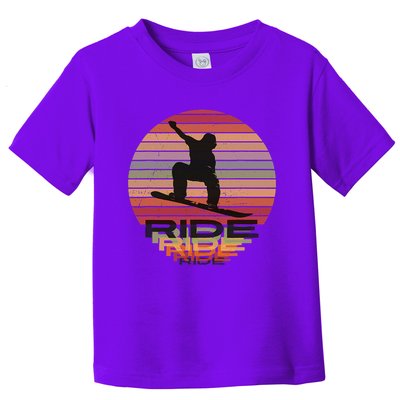 Ride Snowboard Vintage Sunset Distressed Snowboarder Graphic Toddler T-Shirt