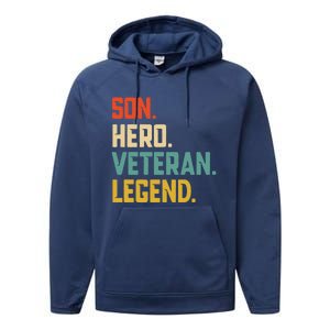 Retro Son Veteran Legend Gift Performance Fleece Hoodie