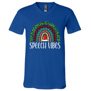 Rainbow Speech Vibes Slp Speech Therapist Christmas Funny Gift V-Neck T-Shirt