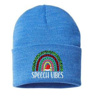 Rainbow Speech Vibes Slp Speech Therapist Christmas Funny Gift Sustainable Knit Beanie