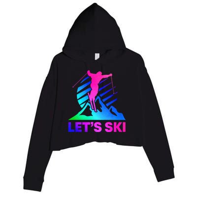 Retro Ski Vintage 80s 90s Skiing Outfit Crop Fleece Hoodie