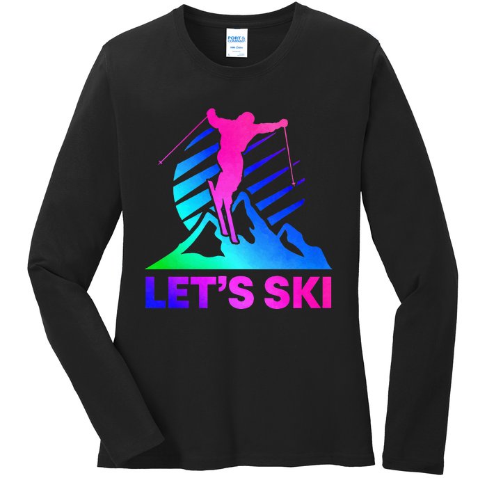 Retro Ski Vintage 80s 90s Skiing Outfit Ladies Long Sleeve Shirt