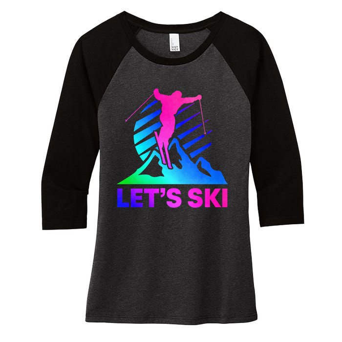 Retro Ski Vintage 80s 90s Skiing Outfit Women's Tri-Blend 3/4-Sleeve Raglan Shirt