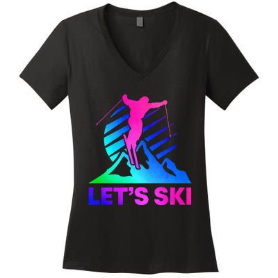 Retro Ski Vintage 80s 90s Skiing Outfit Women's V-Neck T-Shirt