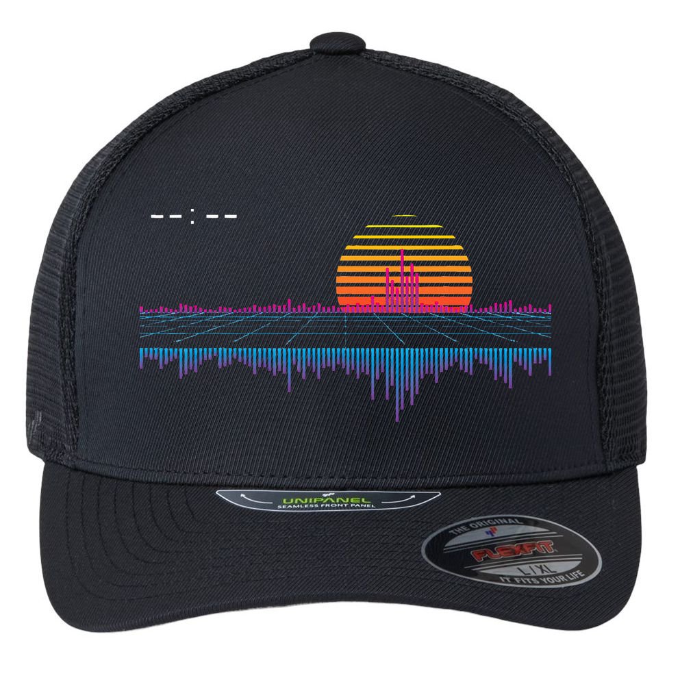 Retrowave Synthwave Vaporwave Sunset Aesthetic Flexfit Unipanel Trucker Cap