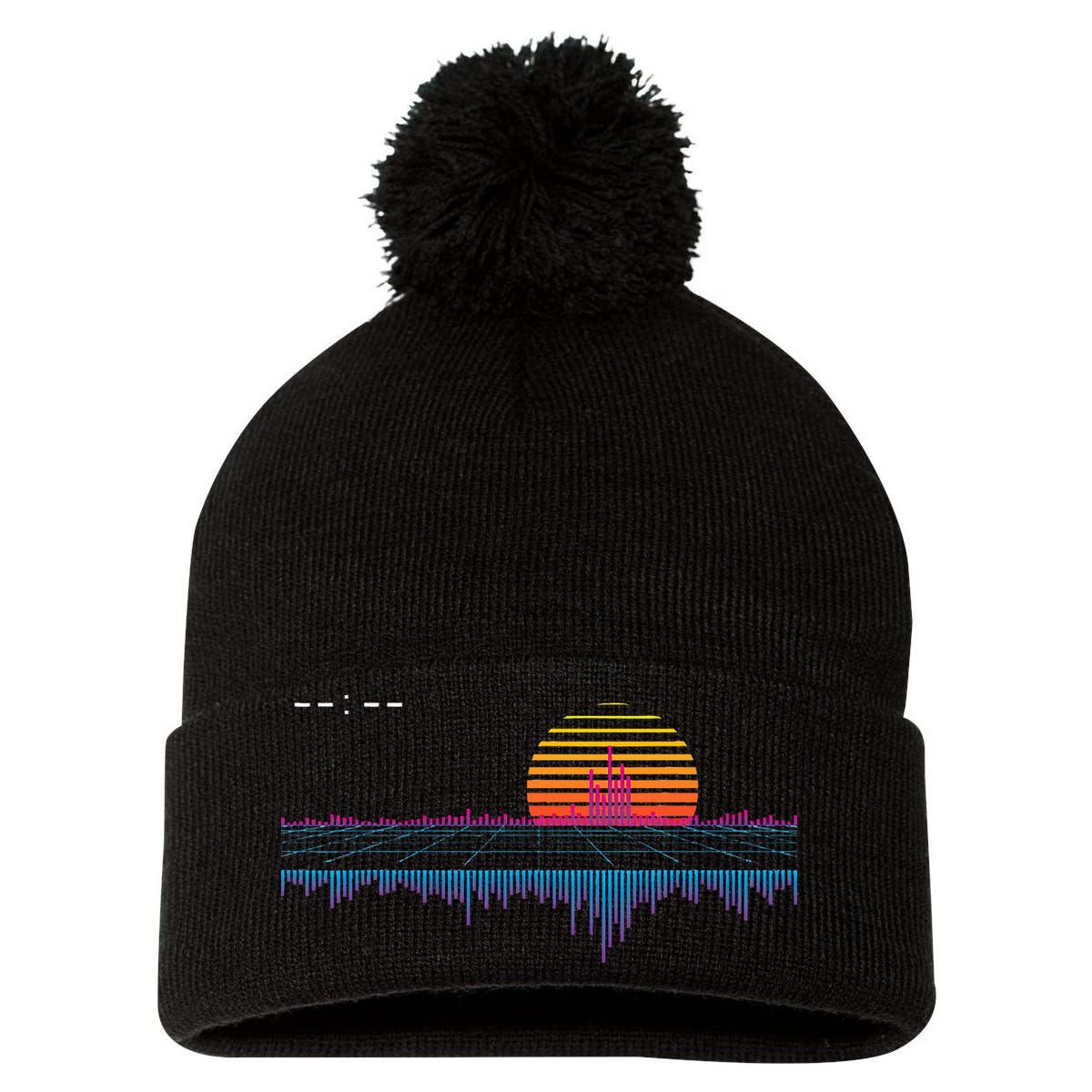 Retrowave Synthwave Vaporwave Sunset Aesthetic Pom Pom 12in Knit Beanie