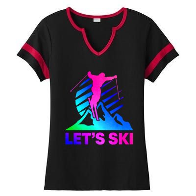 Retro Ski Vintage 80s 90s Skiing Ladies Halftime Notch Neck Tee