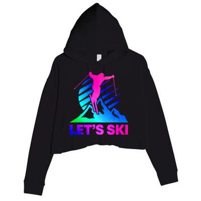 Retro Ski Vintage 80s 90s Skiing Crop Fleece Hoodie