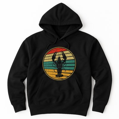 Retro Style Vintage Sea Crawfish Lobster Silhouette 60s 70s Hoodie