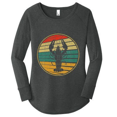 Retro Style Vintage Sea Crawfish Lobster Silhouette 60s 70s Women's Perfect Tri Tunic Long Sleeve Shirt