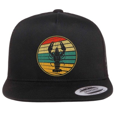 Retro Style Vintage Sea Crawfish Lobster Silhouette 60s 70s Flatbill Hat