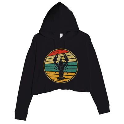 Retro Style Vintage Sea Crawfish Lobster Silhouette 60s 70s Crop Fleece Hoodie