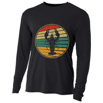 Retro Style Vintage Sea Crawfish Lobster Silhouette 60s 70s Cooling Performance Long Sleeve Crew