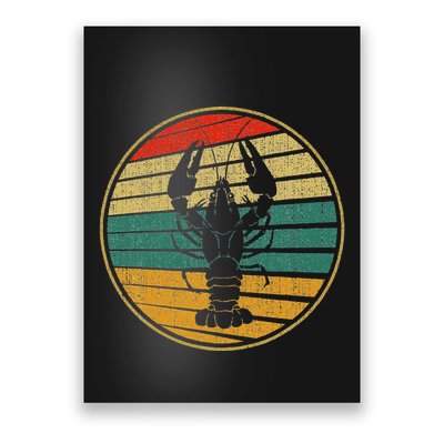 Retro Style Vintage Sea Crawfish Lobster Silhouette 60s 70s Poster