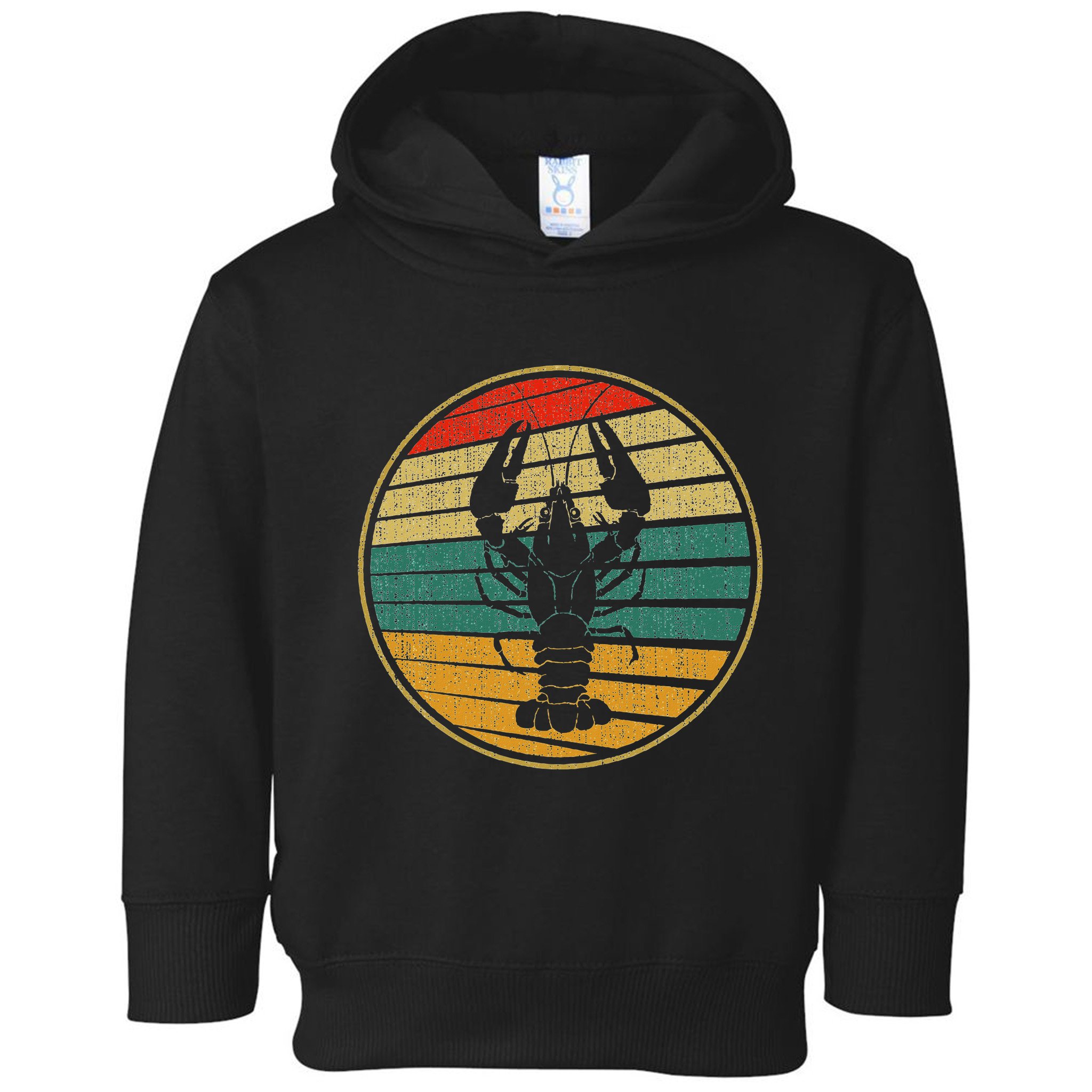 Retro Style Vintage Sea Crawfish Lobster Silhouette 60s 70s Toddler Hoodie